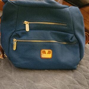 Valentina Navy Shoulder Bag with Gold Details